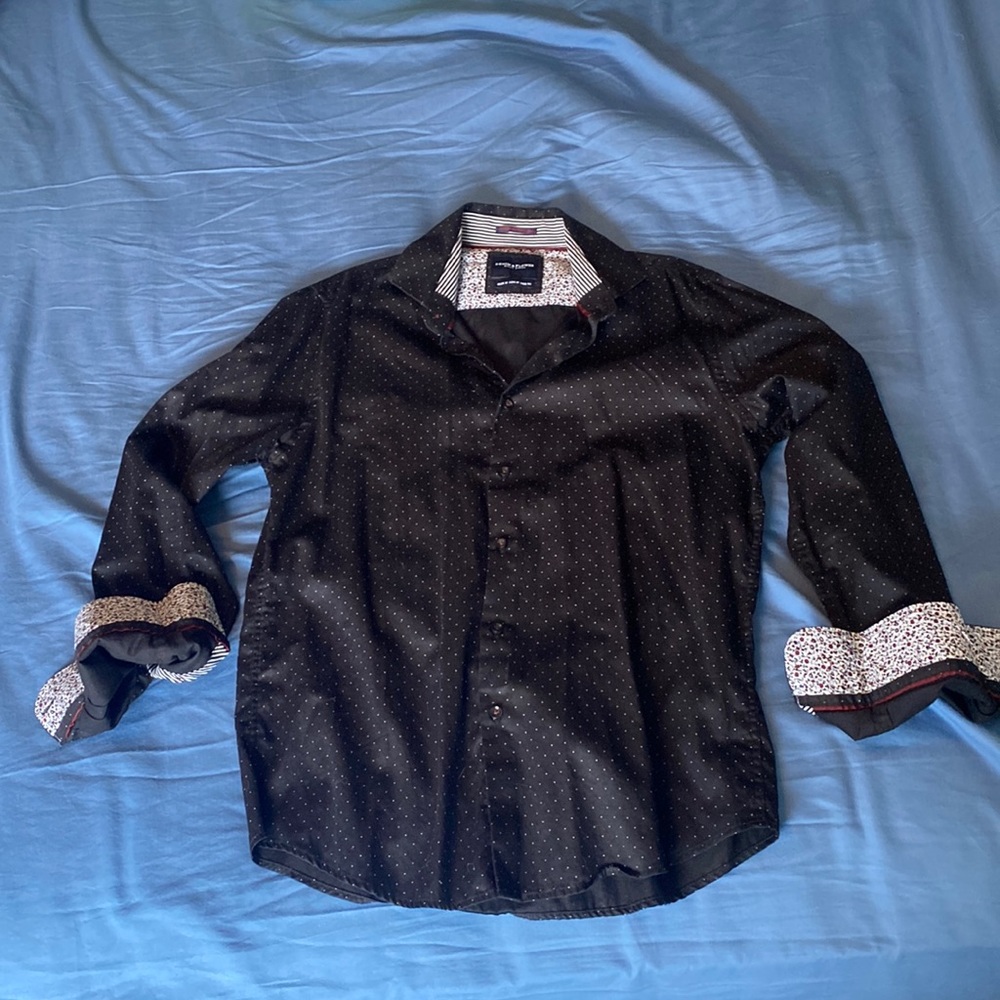 Denim and flower men’s button down shirt